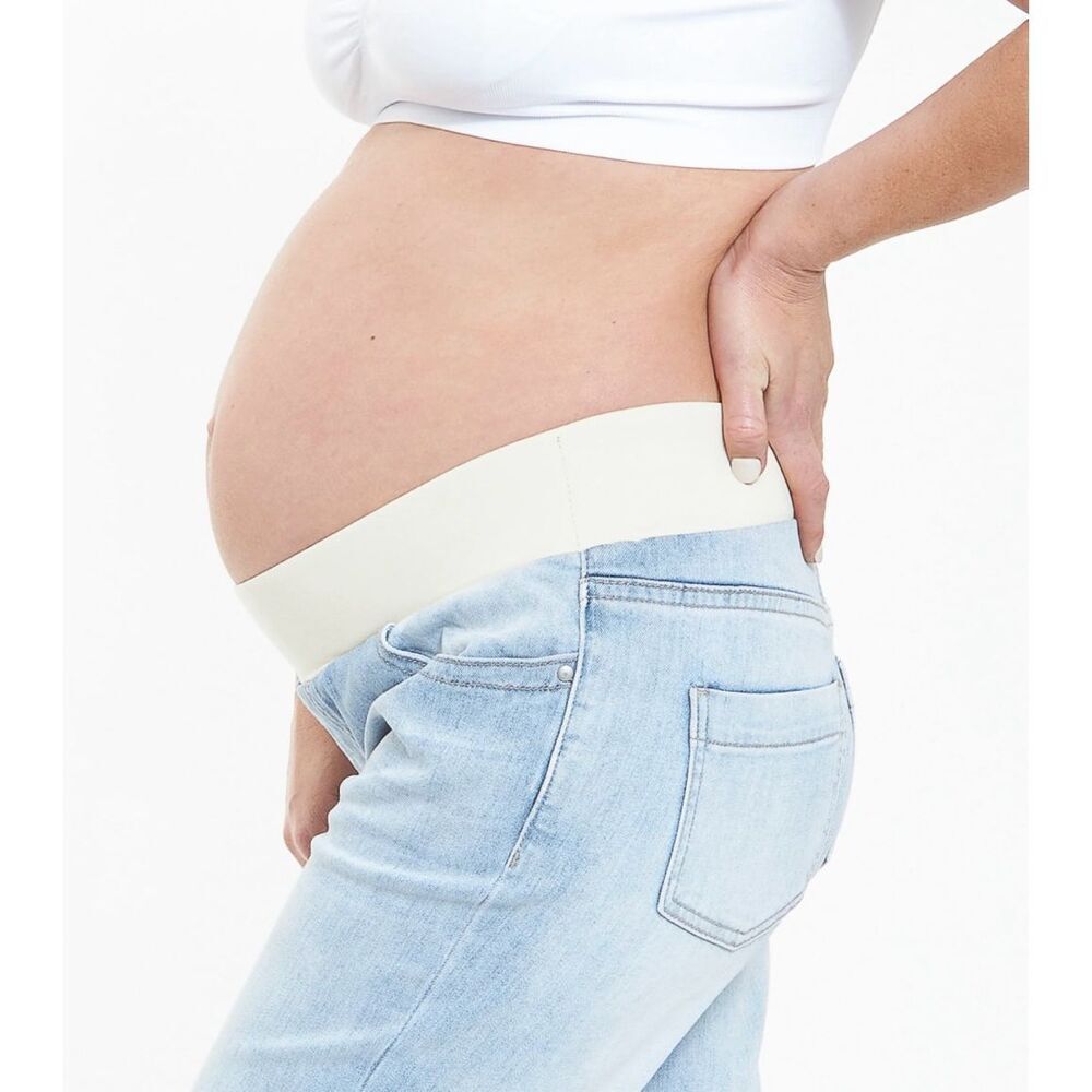 Topshop Moto Maternity Light Wash Cuffed Baxter Jeans With Bellyband Size 8 - Picture 2 of 5